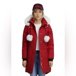 Authentic Moose Knuckles Scarlet Puffer with Ivory Fur Accents